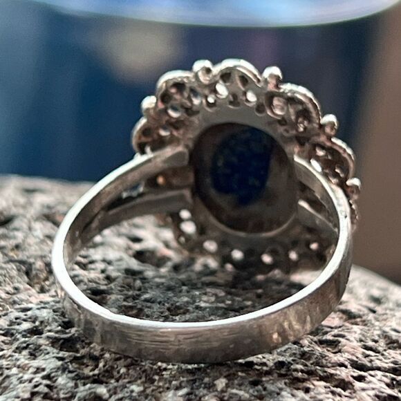 Antique Blue Lapis Solid Sterling Silver Estate Ring size 8.5 - Picture 4 of 9